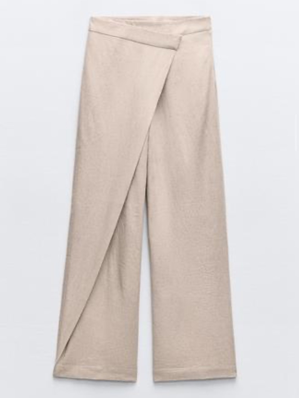Zara Light Beige Wrap-Front Wide Leg Pants linen